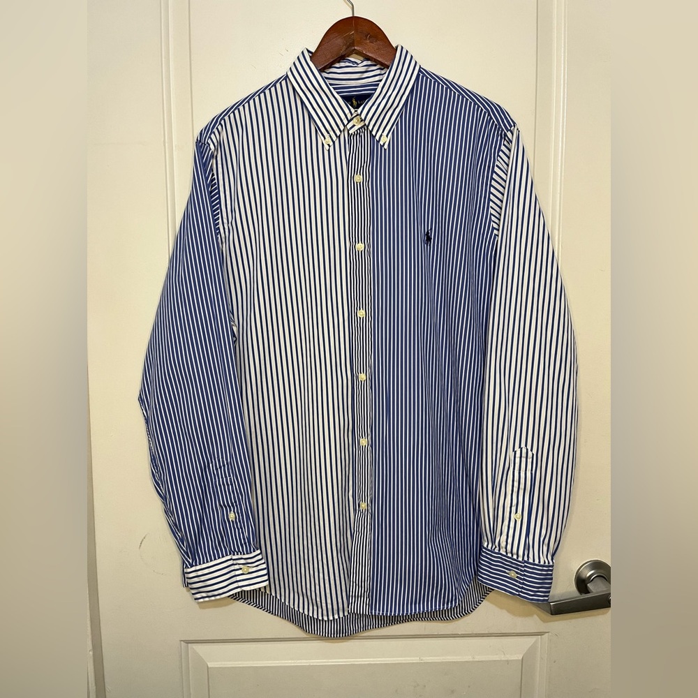 Ralph Lauren Mens XL Mix-Match Striped Button-Up Shirt Blue Preppy Classic Fit